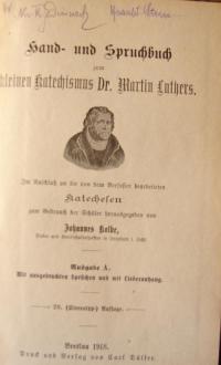 Hand- und Spruchbuch zum kleinen Katechismus Dr. Martin Luthers.