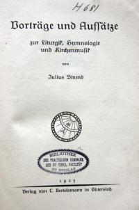 Vortrage und Aufsatze zur Liturgik, Hymnologie und Kirchenmusik.