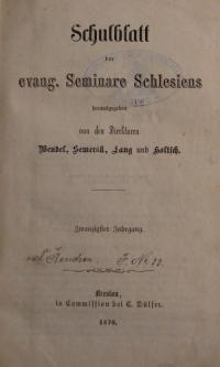 Schulblatt der evang. Seminare Schlesiens