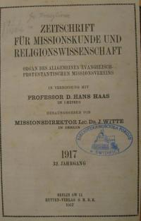 Zeitschrift für Missionskunde und Religionswissenschaft